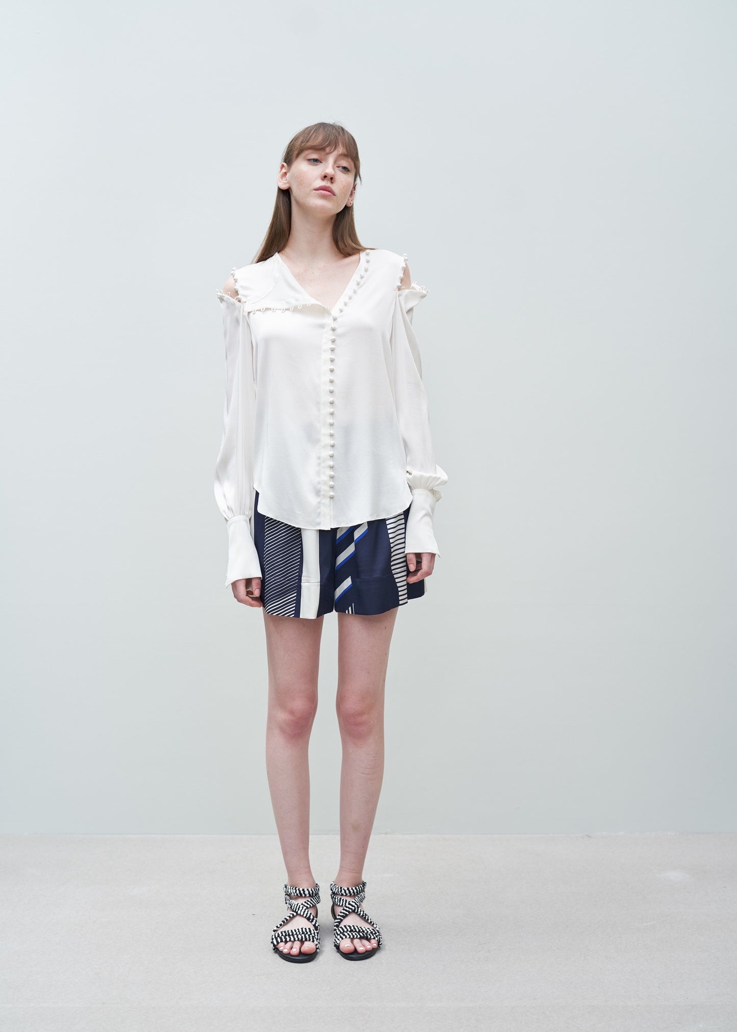 silk blouse balloon sleeves WHITE 36