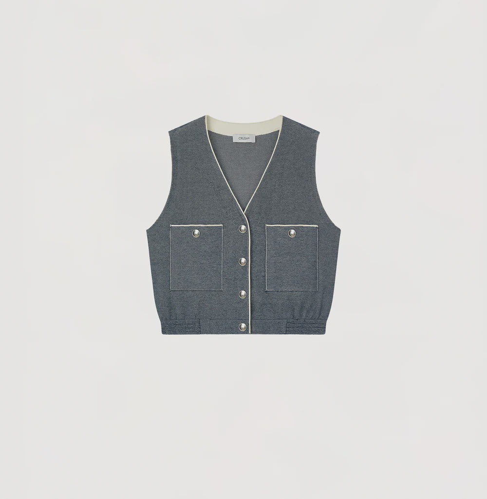 DENIM-LOOK V-NECK WAISTCOAT