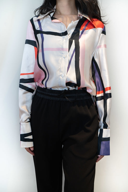 Irregular Print  Long Blouse Mix  Print 38