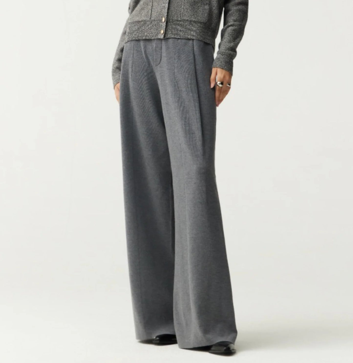 WOOL WIDE-LEG PANTS Grey