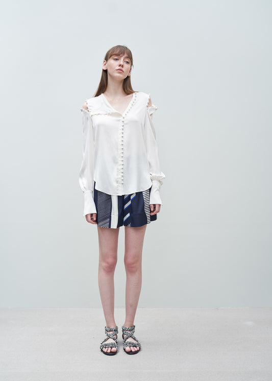 silk blouse balloon sleeves WHITE 36