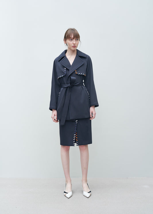 Color stripes trench coat NAVY 38