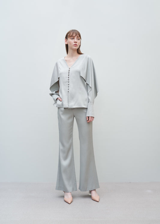 Linen flare pants GREEN 36