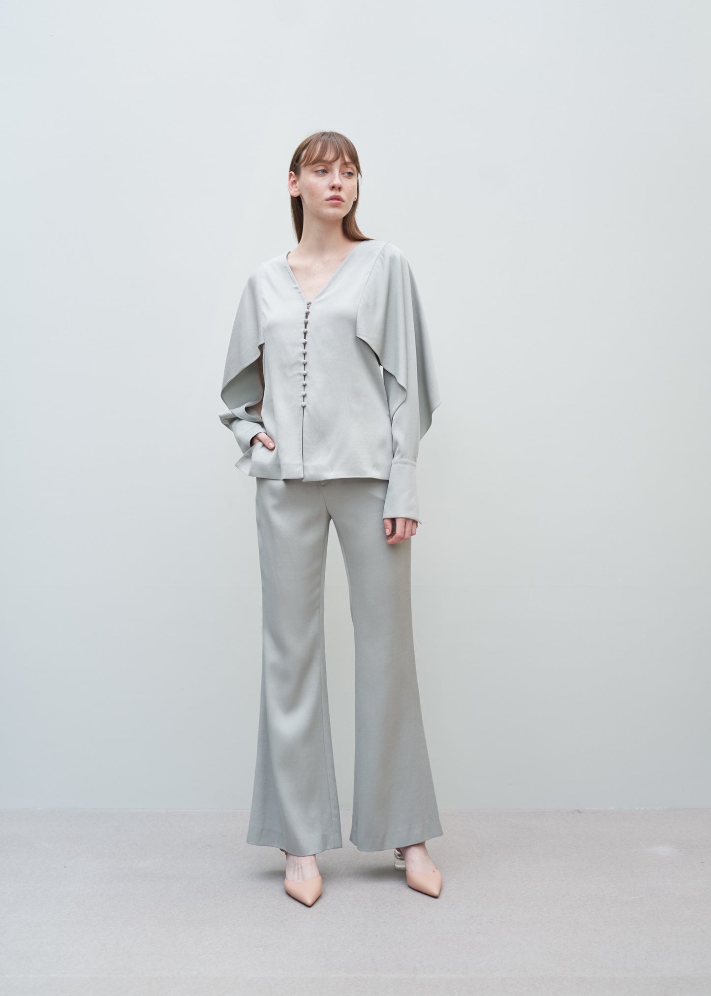 Linen flare pants GREEN 38