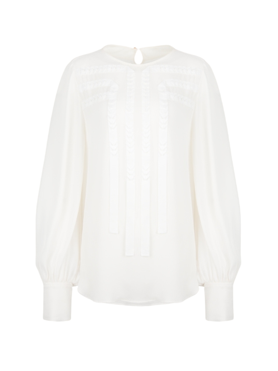 Double Georgette Origanmi Blouse WHITE 36