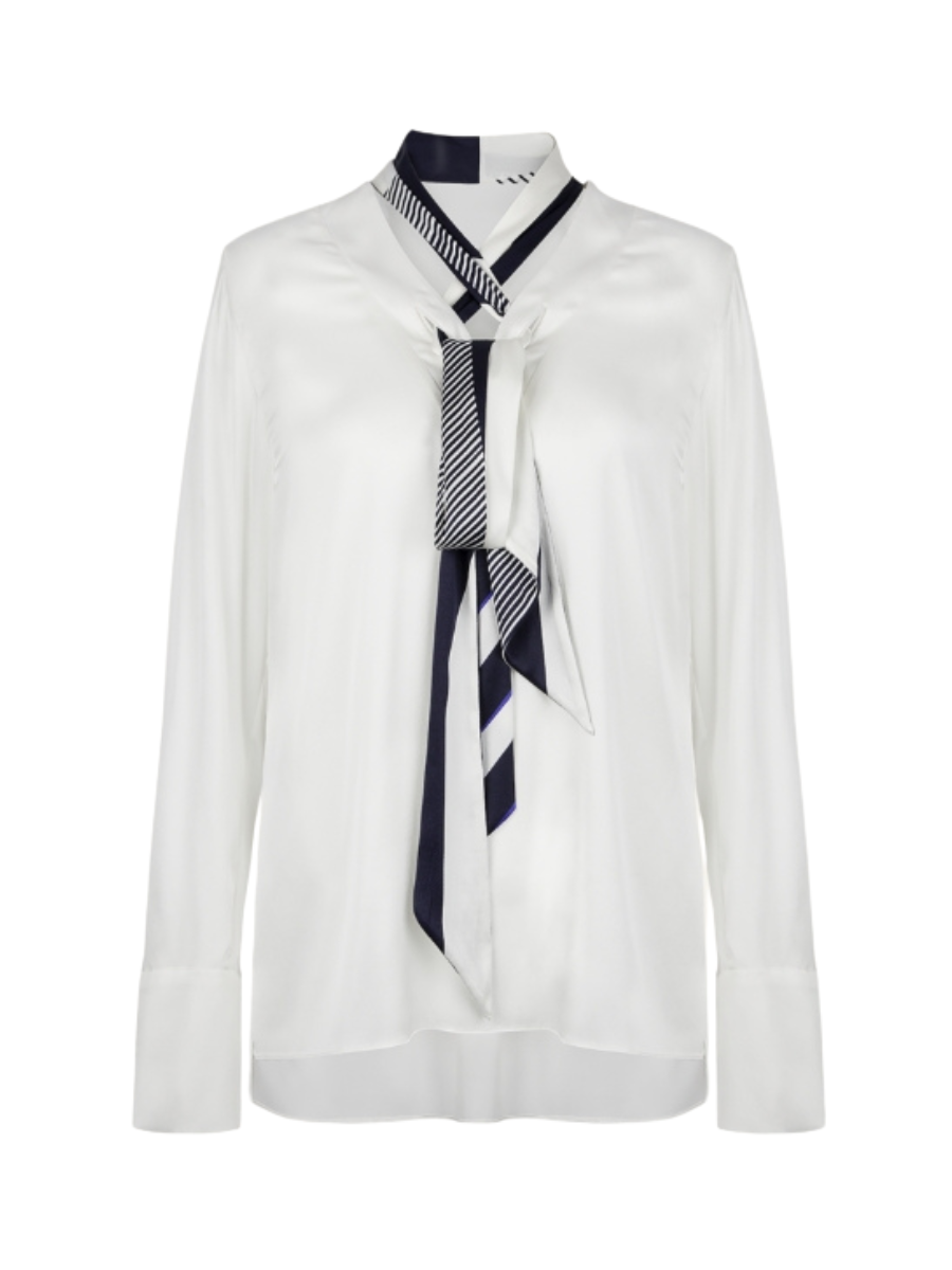 White silk blouse WHITE+NAVY 38