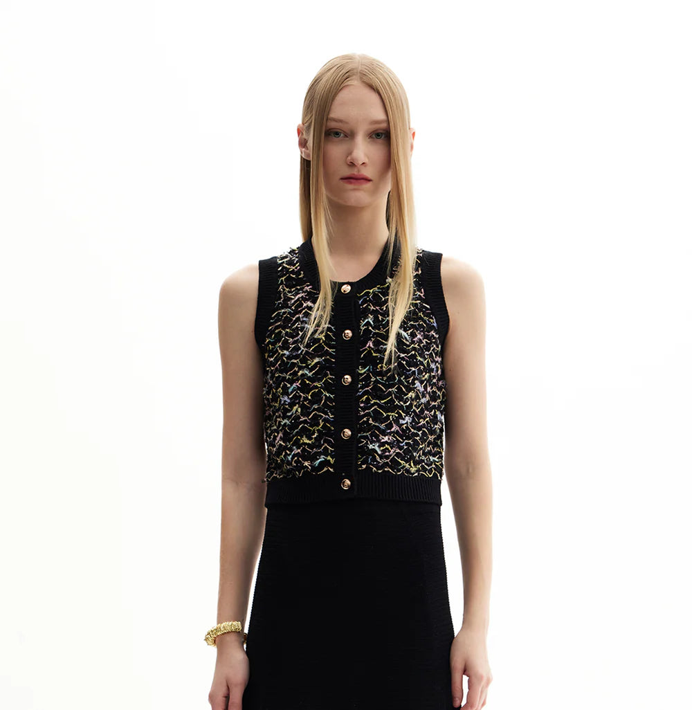 BOUCLÉ WAVY-STRIPED WAISTCOAT