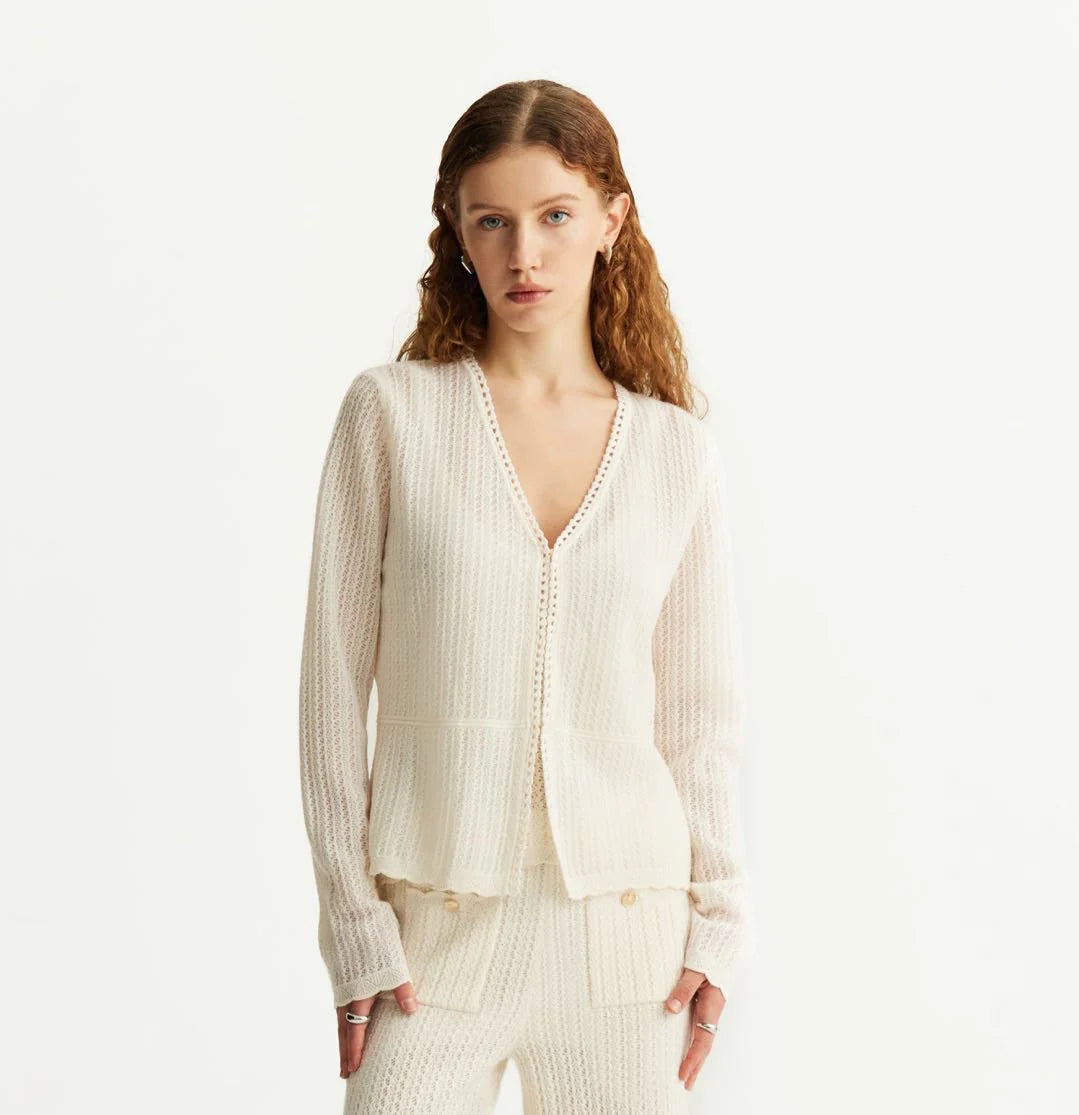 CROCHET V-NECK FITTED CARDIGAN