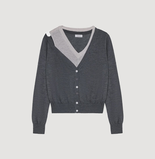 CASHMERE FAUX TWO-PIECE CARDIGAN