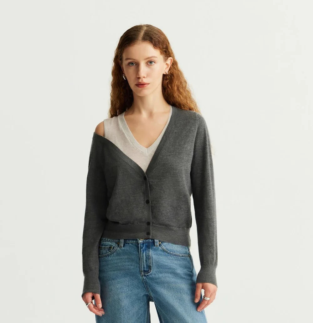 CASHMERE FAUX TWO-PIECE CARDIGAN