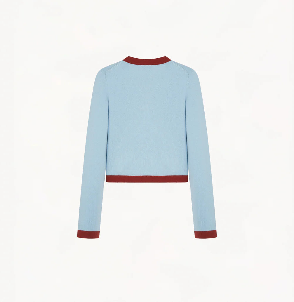BUTTON-EMBELLISHED COLORBLOCKED CREWNECK SWEATER WITH POCKETS