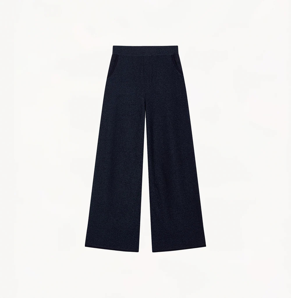 DENIM-LOOK WIDE-LEG FLARED TROUSERS