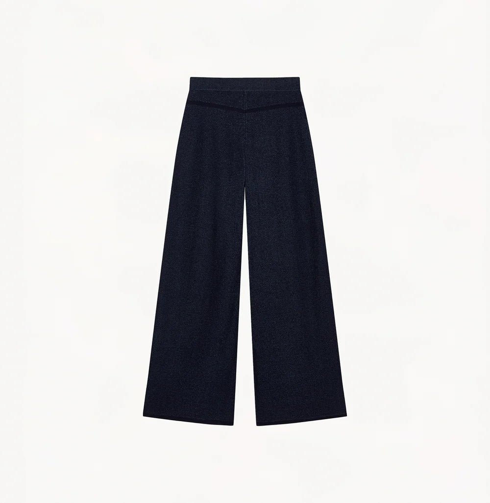 DENIM-LOOK WIDE-LEG FLARED TROUSERS