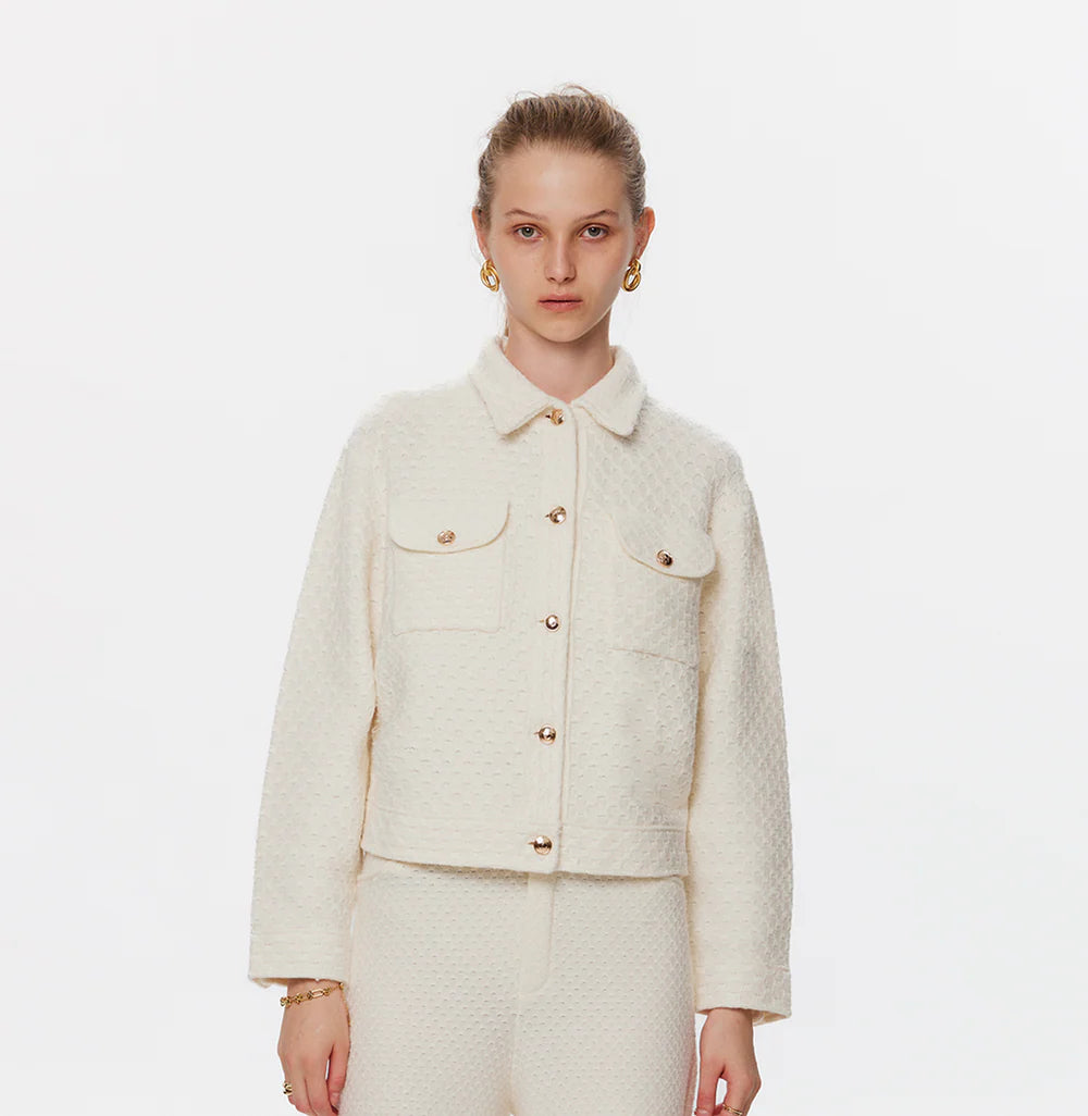 DENIM-LOOK WOOL TUCKER JACKET