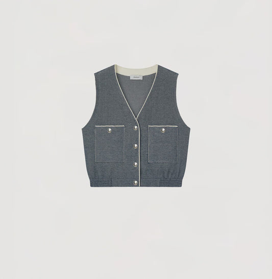 DENIM-LOOK V-NECK WAISTCOAT