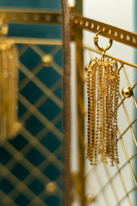 Flash Diamond Tassel Long Earrings  Golden One Size
