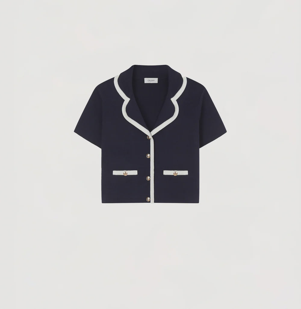 TRIMMED SHORT-SLEEVED LAPEL JACKET