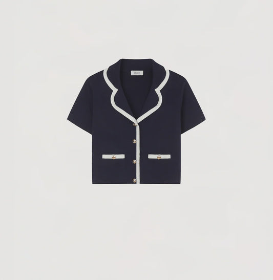 TRIMMED SHORT-SLEEVED LAPEL JACKET