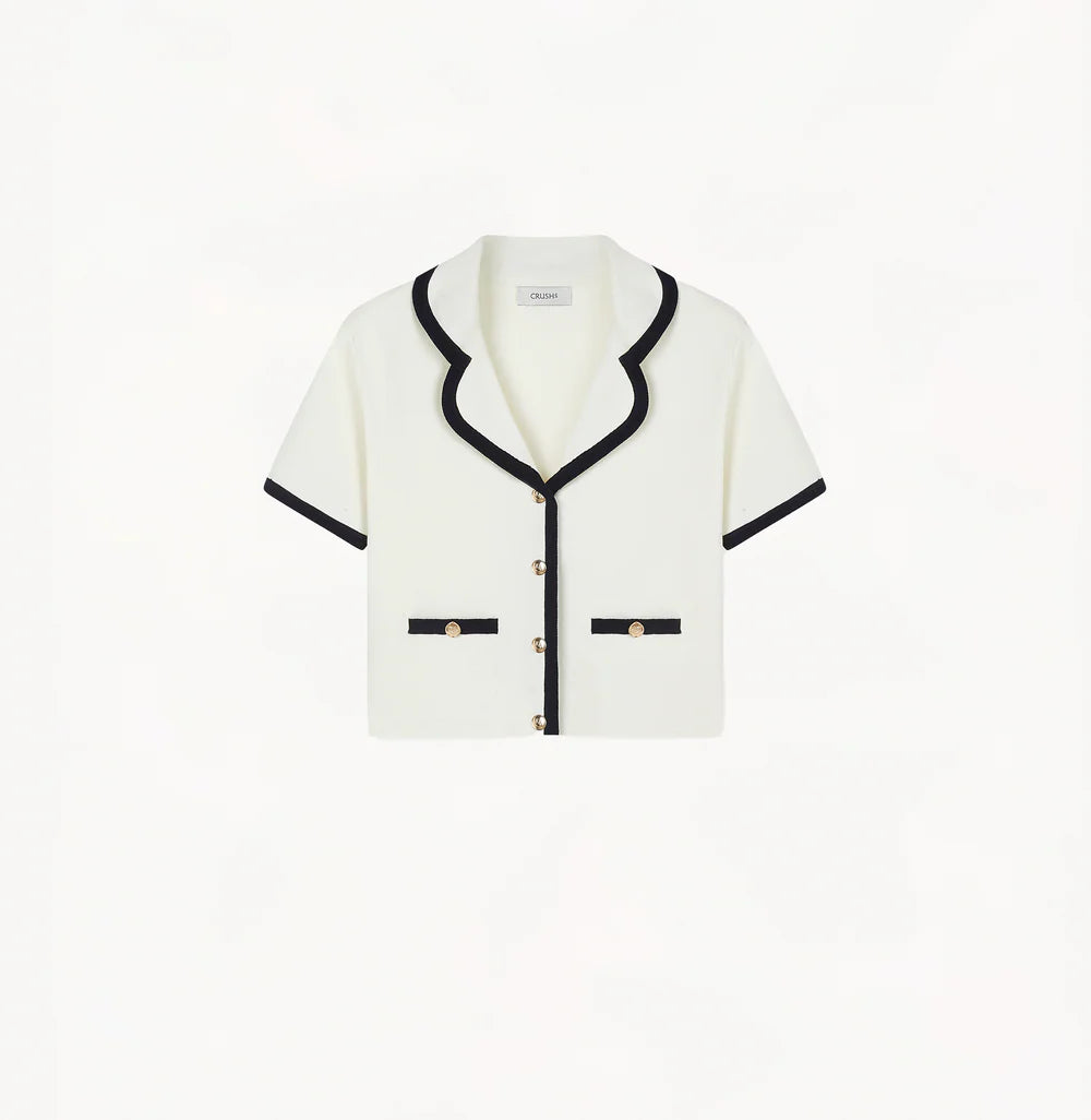 TRIMMED SHORT-SLEEVED LAPEL JACKET